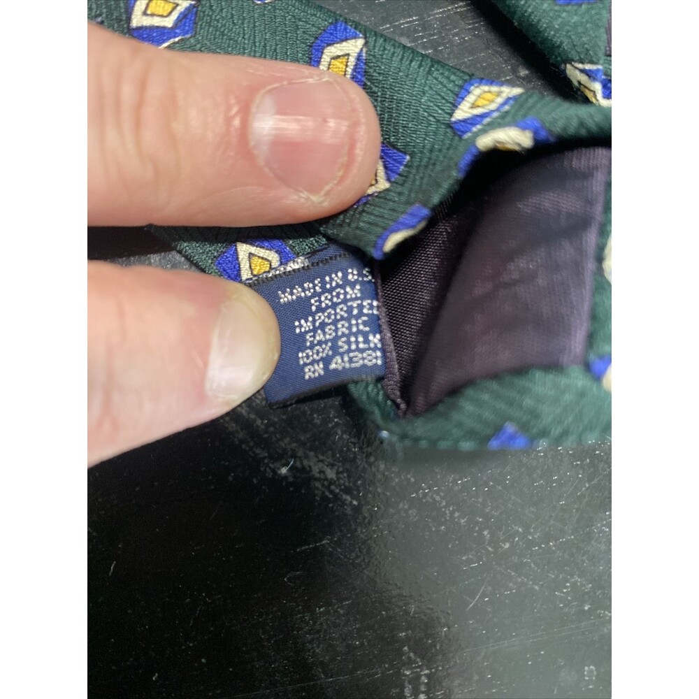 Polo Ralph Lauren Green And Blue Diamond Pattern Tie 100% Silk - Picture 5 of 5
